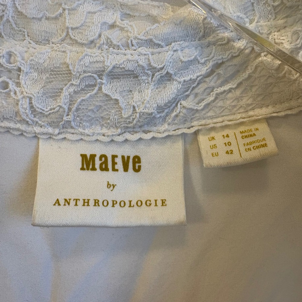 Maeve by Anthropologie Ivory Lace V-Neck Mini Dress Floral Cap Sleeve Size 10 - Picture 7 of 7